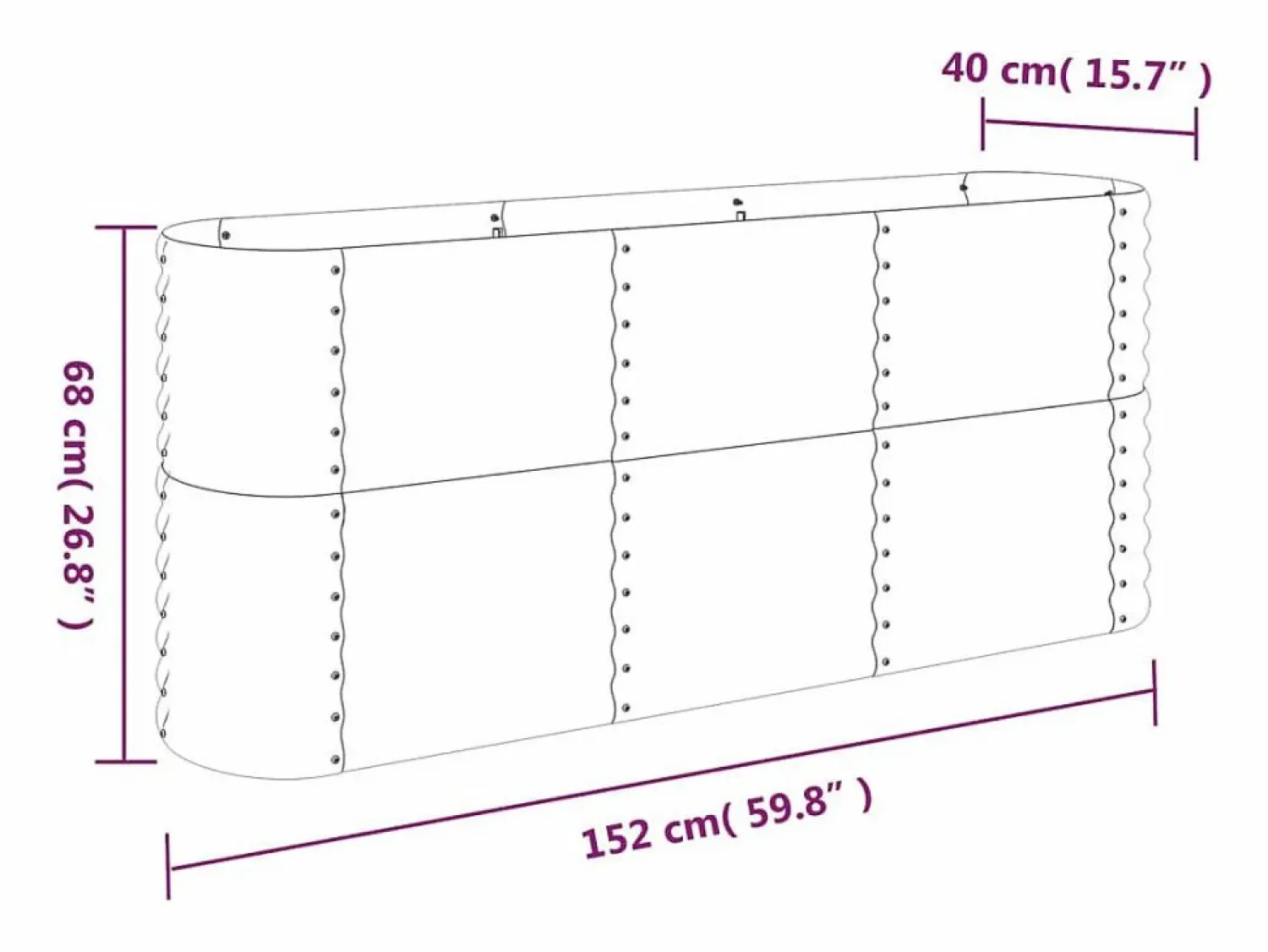 Outlet Jardinera arriate acero recubrimiento polvo marrón 152x40x68 cm Jardinera