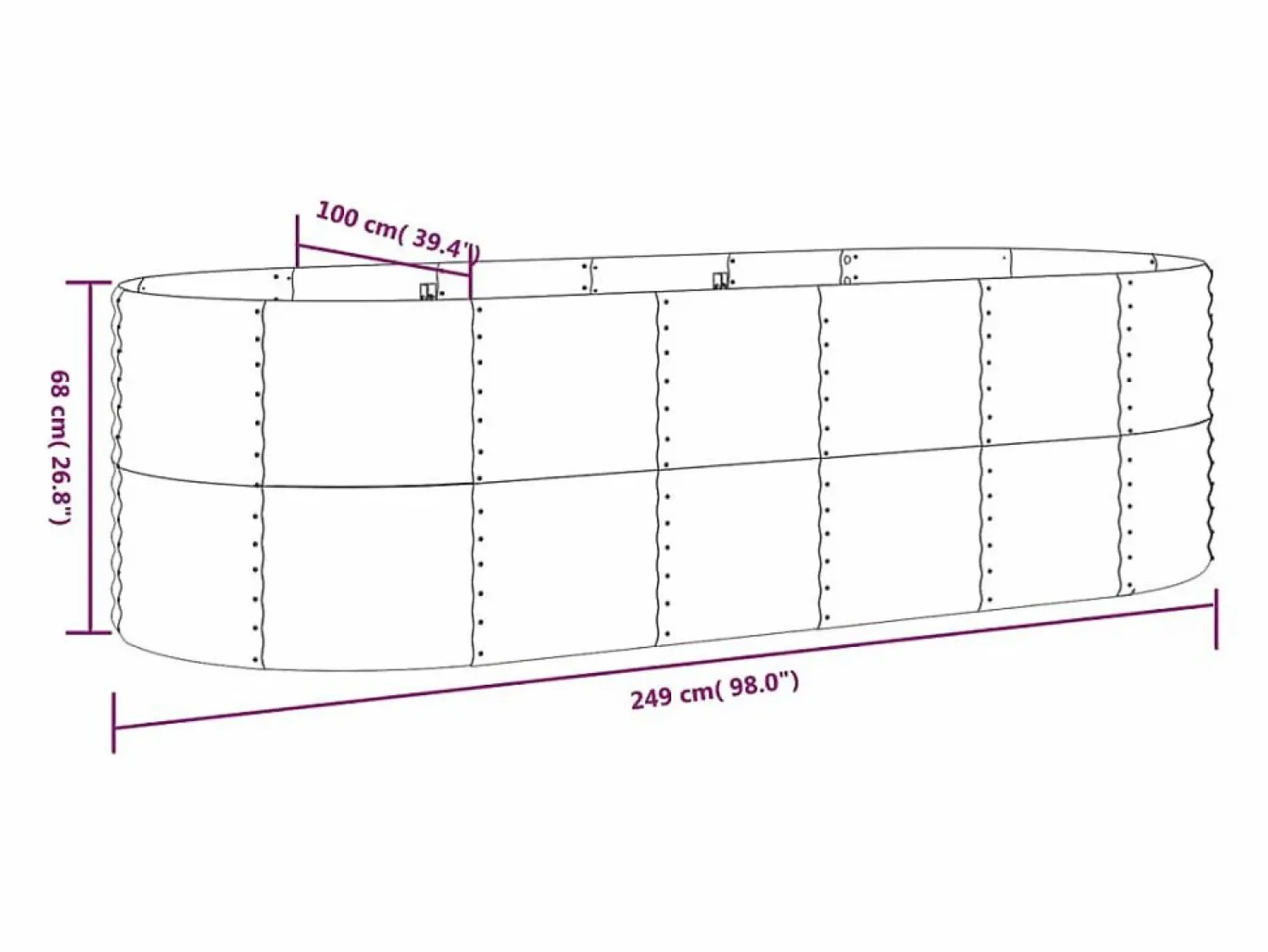 Best Clicnbuy Jardinera arriate acero recubrimiento polvo 249x100x68 cm Gris