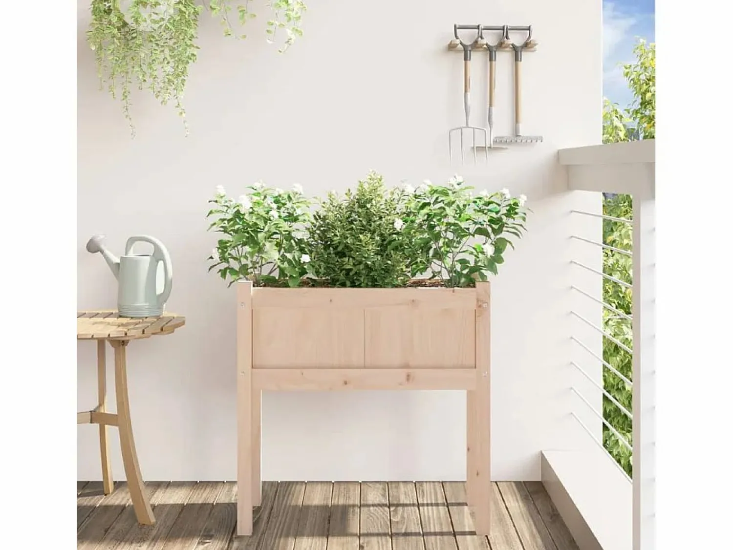 Best Jardinera con patas madera maciza de pino 70x31x70 cm Jardinera