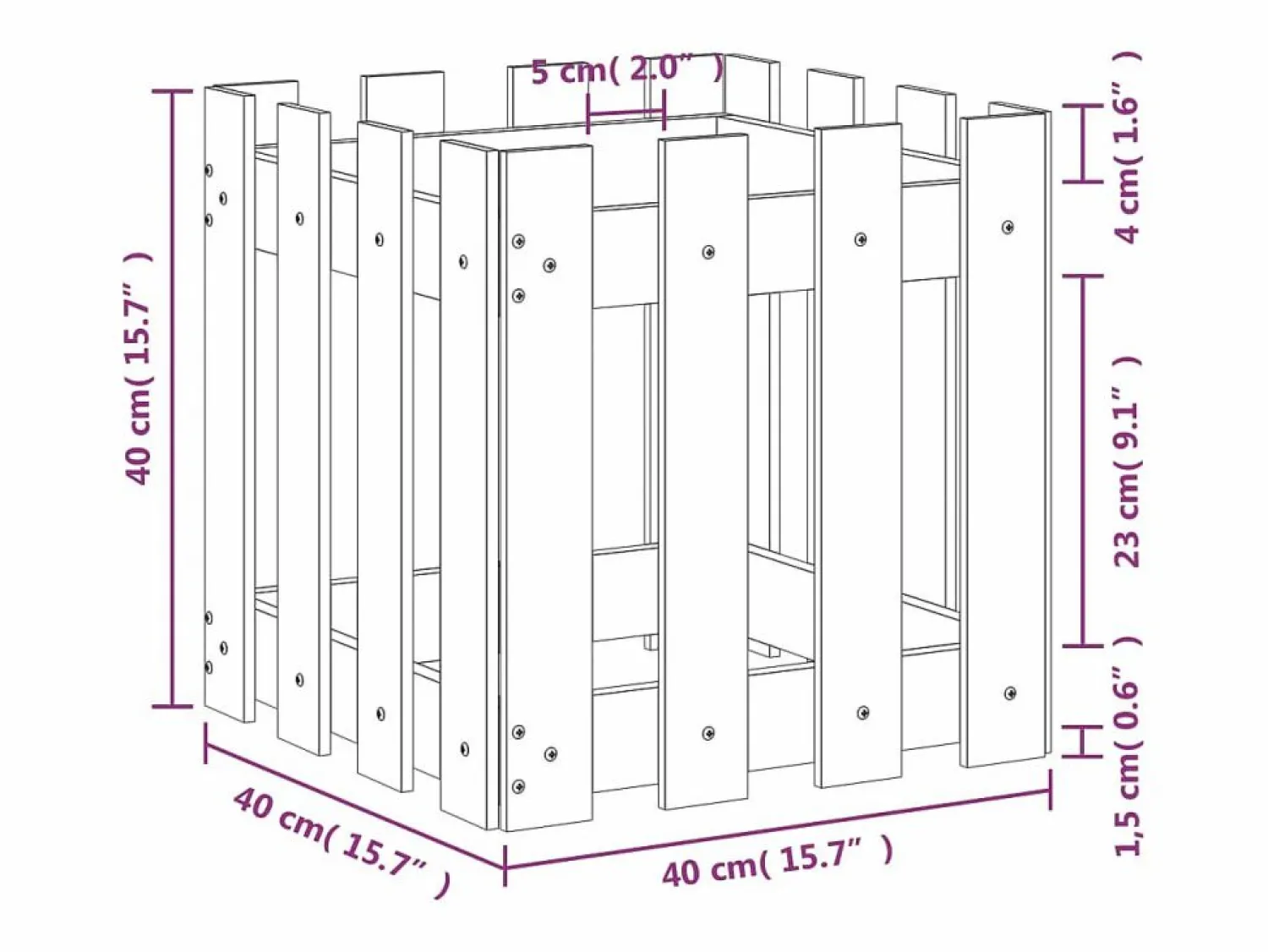 Discount Jardinera diseño de valla madera de pino impregnada 40x40x40 cm Jardinera