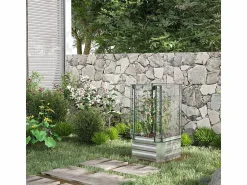 Sale Jardinera elevada con enrejado y 3 estantes, jardinera de madera, para plantas trepadoras, gris (53x53x90 cm) Plateado