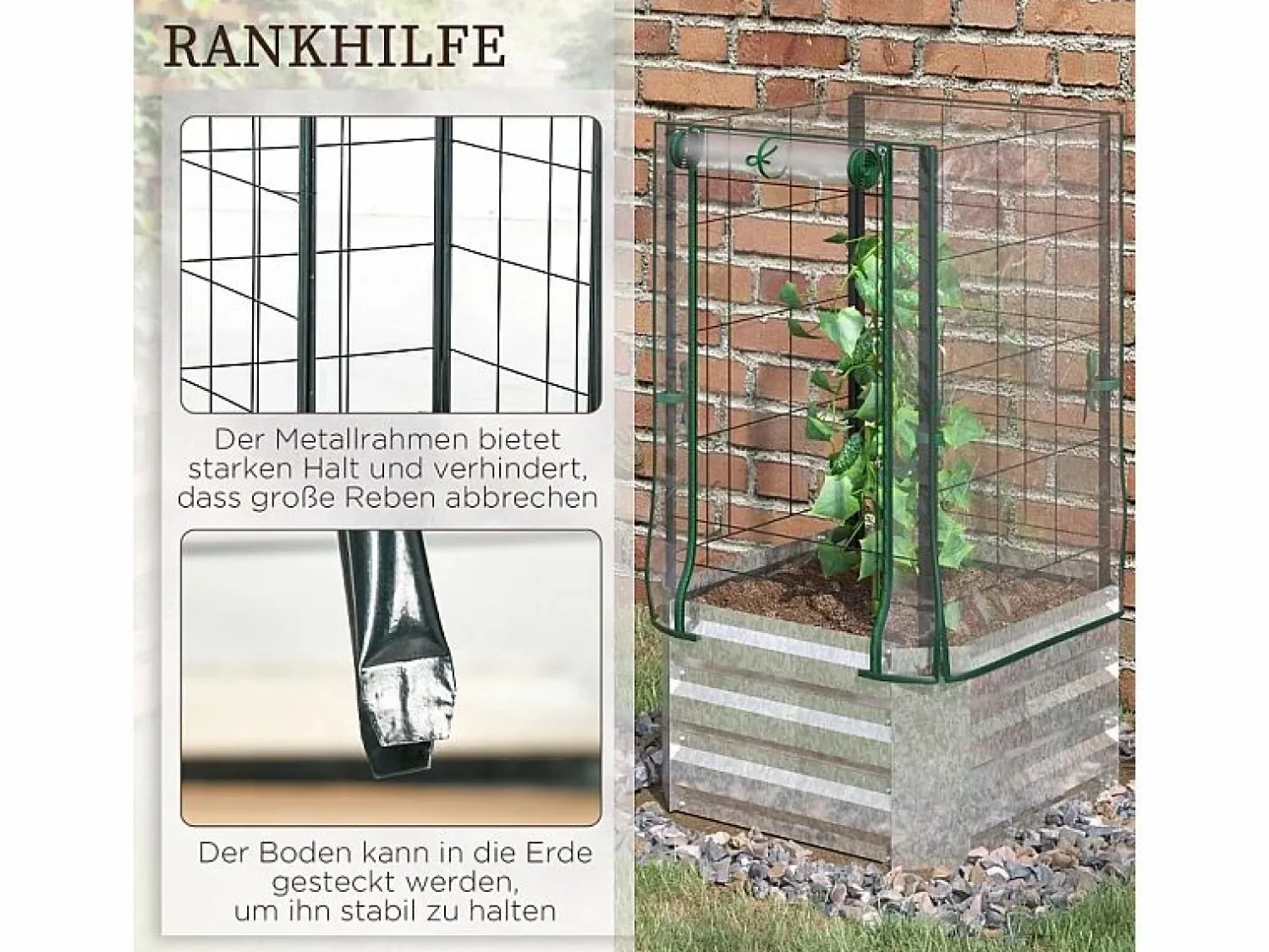 Sale Jardinera elevada con enrejado y 3 estantes, jardinera de madera, para plantas trepadoras, gris (53x53x90 cm) Plateado