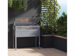 Outlet Jardinera elevada con invernadero integrado, madera tratada, policarbonato (120x54x122cm) Invernadero De Jardín