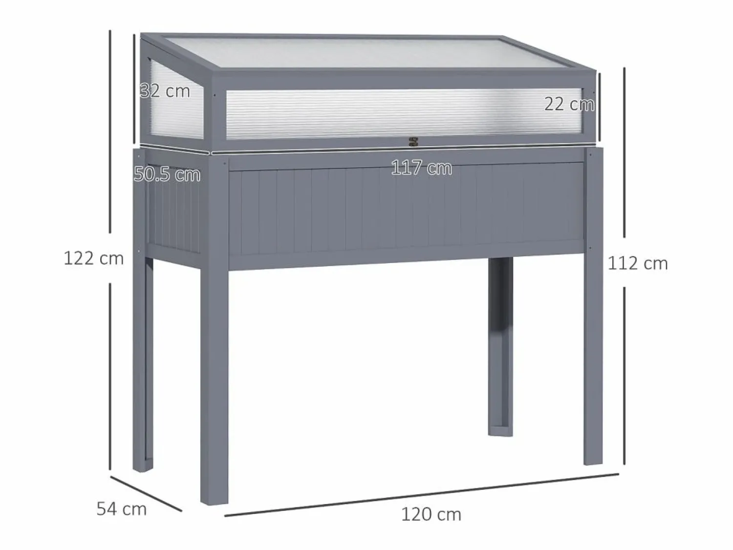 Outlet Jardinera elevada con invernadero integrado, madera tratada, policarbonato (120x54x122cm) Invernadero De Jardín