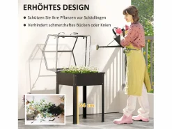 Outlet Jardinera elevada con tapa transparente, de metal resistente, color (60 x 60 x 120 cm) Invernadero De Jardín