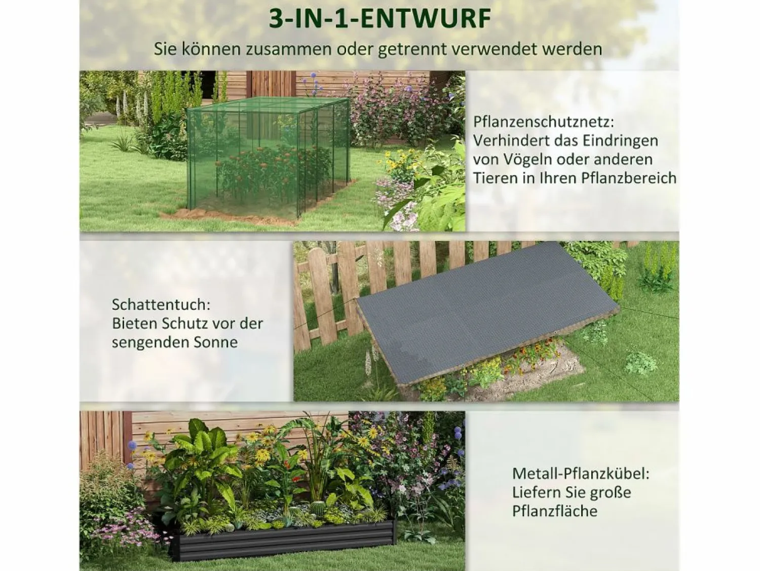 New Jardinera elevada de acero con red antipájaros, oscuro (230x110x110 cm) Invernadero De Jardín
