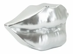 Jarrón con labios de resina plateada 23x8x12 cm