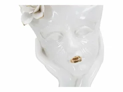 Hot Jarrón de cerámica blanca con cara de mujer 16,5x14x27,3 cm Blanco