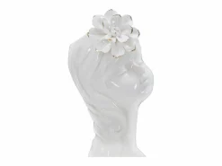 Sale Jarrón de cerámica blanca con cara de mujer 10,5x10x24,7 cm Jarrón