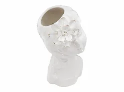 Sale Jarrón de cerámica blanca con cara de mujer 10,5x10x24,7 cm Jarrón