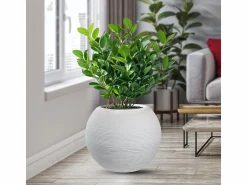 Jarrón de resina con diseño de esfera redonda Botticelli Bianco para plantas de interior y exterior, diámetro 40 x 33 h
