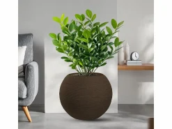 Jarrón de resina con diseño de esfera redonda Botticelli Marrone para plantas de interior y exterior, diámetro 40 x 33 h