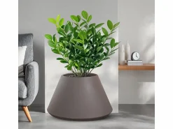 Jarrón redondo cónico de resina Stromboli Dove Grey para plantas de interior y exterior, diámetro 60 x 35 h