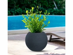 New Jarrón redondo de resina en forma de esfera Botticelli para plantas de interior y exterior, 40x33 cm Gris
