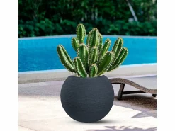 New Jarrón redondo de resina en forma de esfera Botticelli para plantas de interior y exterior, 40x33 cm Gris