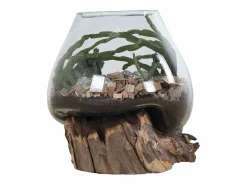 House Nordic Jarrón sobre base de madera de cristal 18x20 cm