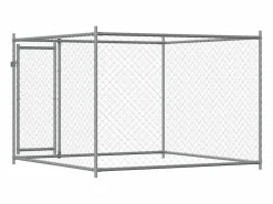 Clearance Clicnbuy Jaula de perros con puerta acero galvanizado 2x2x1,5 m Gris