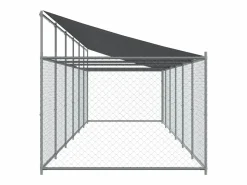 New Clicnbuy Jaula de perros techo y puerta acero galvanizado 12x2x2 m Gris