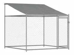 New Clicnbuy Jaula de perros techo y puerta acero galvanizado 12x2x2 m Gris