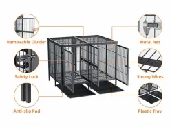 Online Jaula para perros con 3 puertas interiores, gran transportín XXL con bandeja extraíble 90x62x68cm Transportín De Paseo Para Animales