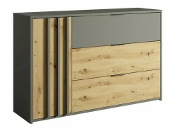 Discount Meublorama Juego completo de dormitorio IZO: Armario, cama 160x200, cómoda, mesitas de noche, roble/gris antracita Marru00f3n