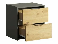 Discount Meublorama Juego completo de dormitorio IZO: Armario, cama 160x200, cómoda, mesitas de noche, roble/gris antracita Marru00f3n