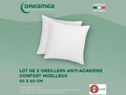 Online Juego de 2 almohadas anti-ácaros natural Greencare - 60 x 60 cm - 550 gr- algodón - AZYLIA Almohada