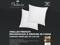 Clearance Juego de 2 almohadas memoria de forma de percal - 91 hilos/ cm² - 750 gr - 60 x 60 cm - AUXENCE Almohada