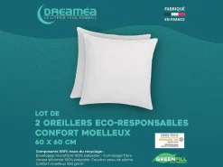 DREAMEA Juego de 2 almohadas recicladas 60 x 60 cm de - Funda 100% microfibra - ROSA