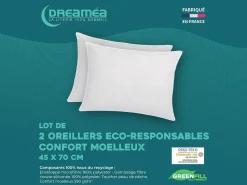 Sale DREAMEA Juego de 2 almohadas recicladas 45 x 70 cm de - Funda 100% microfibra - ROSA Blanco