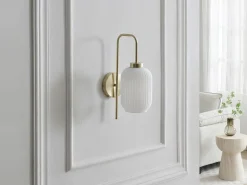 Online OZAIA Juego de 2 apliques de pared, latón cepillado y vidrio blanco - L. 25 x Alt. 41 cm - Dorado - LOUXOR Blanco / Dorado