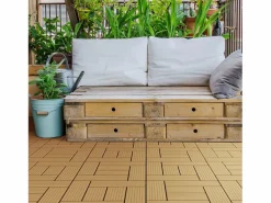 ECD Germany Juego de 33 baldosas de terraza de WPC 30x30cm teca 3m²
