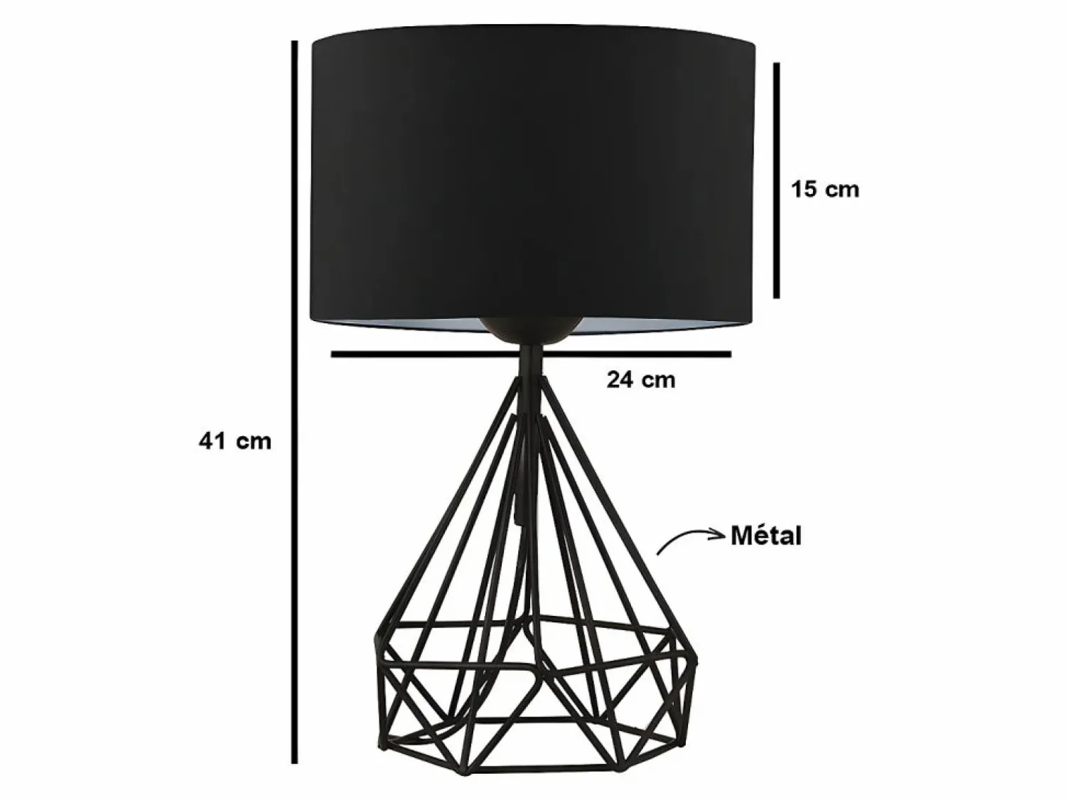 OZAIA Juego de 2 lámparas de mesa de metal negro y pantalla tela negro - 24 x 15 x 41 cm - ANAIA