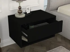 New Vente-unique Juego de 2 mesitas de noche flotantes con 1 cajón y 1 estante, color - RITAMI Negro