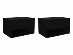 New Vente-unique Juego de 2 mesitas de noche flotantes con 1 cajón y 1 estante, color - RITAMI Negro