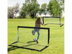 Discount Juego de 2 mini porterías de fútbol plegables, de acero y red de tetrolón, color (186x90x89cm) Negro