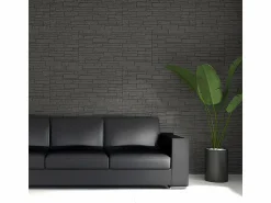 Clearance Juego de 12 paneles decorativos con efecto ladrillo 3D, revestimiento de pared de poliuretano de 8,6 m², 120 x 60 x 2,5 cm, color pizarra Gris
