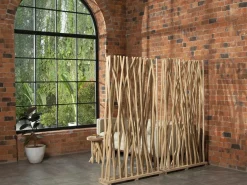 Discount Juego de 2 separadores de ambientes de madera de teca - L. 100 x P. 25 x H. 180 cm - Natural - GAYANA Biombo