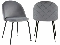Hot Vente-unique Juego de 6 sillas - Terciopelo y metal negro mate - . MELBOURNE Gris