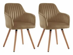 New Juego de 2 sillas con brazos - Terciopelo y metal con efecto madera - - ELEANA Sillas Y Lotes De Sillas