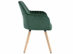 Outlet Juego de 2 sillas con brazos - Terciopelo y metal efecto madera - Verde oscuro - ELEANA Sillas Y Lotes De Sillas