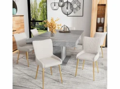 Clearance Merax Juego de 2 sillas de comedor de terciopelo - 85 x 58 x 47 cm - Silla de salón de lujo - Cuatro patas de metal dorado - Beige