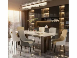 Fativo Juego de 2 sillas de comedor beige de cocina en cuero, capacidad de carga 150 kg, 43.5x43.5x90cm