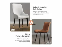 Fativo Juego de 2 sillas de comedor beige de cocina en cuero, capacidad de carga 150 kg, 43.5x43.5x90cm