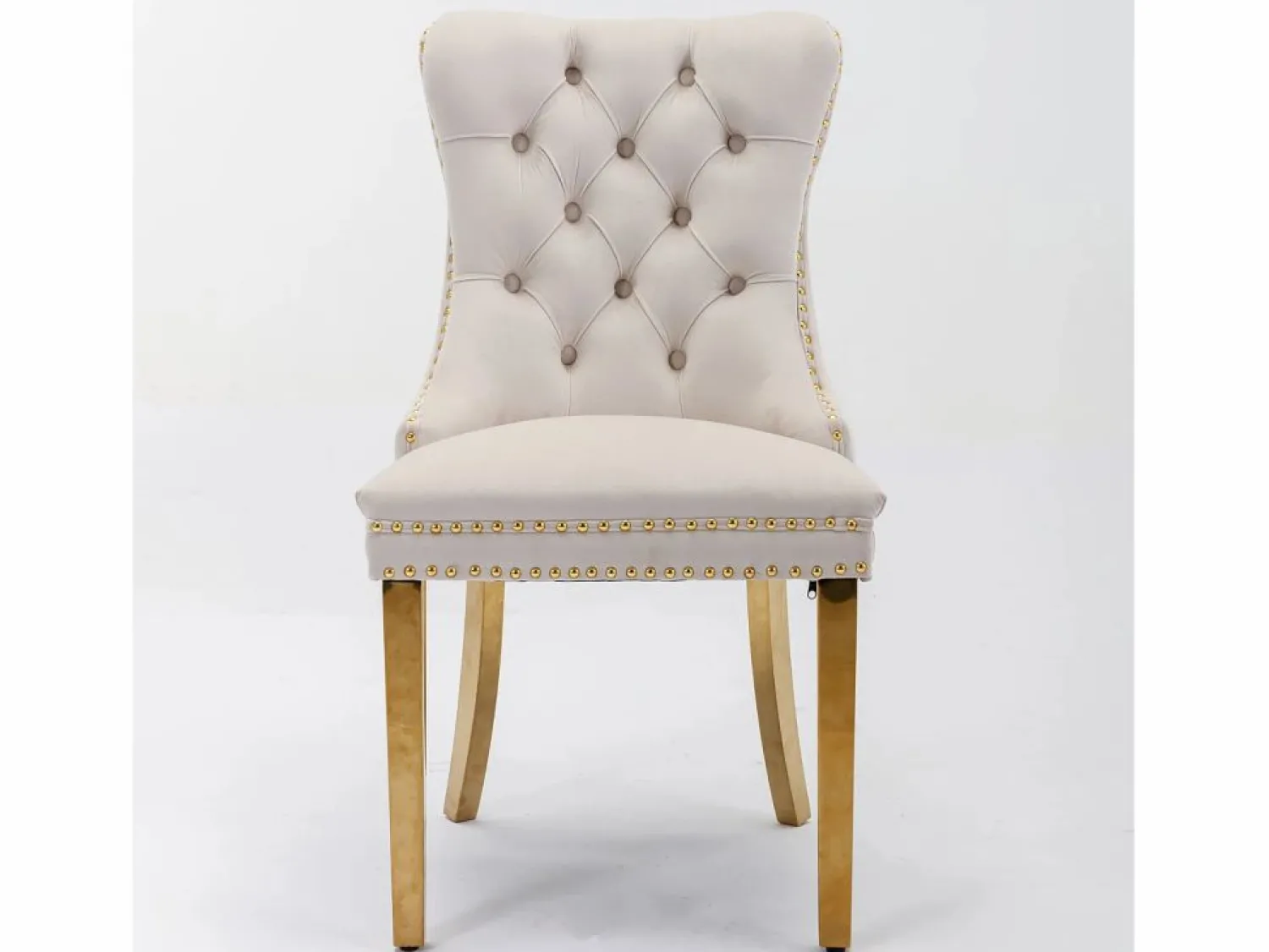 OKWISH Juego de 2 sillas de comedor en terciopelo con respaldo acolchado y patas de metal dorado