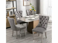 Best Juego de 2 sillas de comedor - Sillas con respaldo acolchado y patas de acero inoxidable plateado - con ribete tachonado - terciopelo gris Gris / Plateado