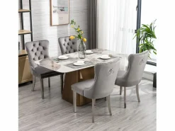 Best Juego de 2 sillas de comedor - Sillas con respaldo acolchado y patas de acero inoxidable plateado - con ribete tachonado - terciopelo gris Gris / Plateado