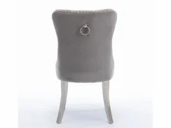 Best Juego de 2 sillas de comedor - Sillas con respaldo acolchado y patas de acero inoxidable plateado - con ribete tachonado - terciopelo gris Gris / Plateado