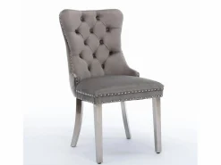 Best Juego de 2 sillas de comedor - Sillas con respaldo acolchado y patas de acero inoxidable plateado - con ribete tachonado - terciopelo gris Gris / Plateado