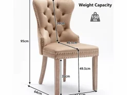 Sale Merax Juego de 2 sillas de comedor - sillas de salón con respaldo - asiento de terciopelo y patas de madera maciza - marrón Marru00f3n